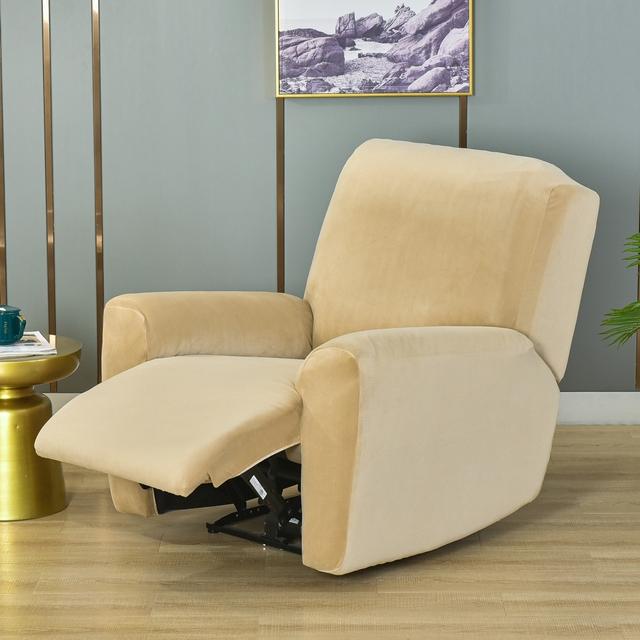 Einfarbiger, weicher Samt-Stretch-Lazy-Boy-Liegestuhlbezug, Stuhlhussen, Liegestuhl-Schonbezug für Zuhause beige