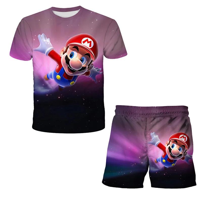 2025 MINISO Kinderkleidungssets Cosplay Super Mario T-Shirts Shorts 2 Stück Anzüge Kinder Jungen Mädchen Tops T-Shirt Mario Bros T-Shirt Hosenanzug 160 black