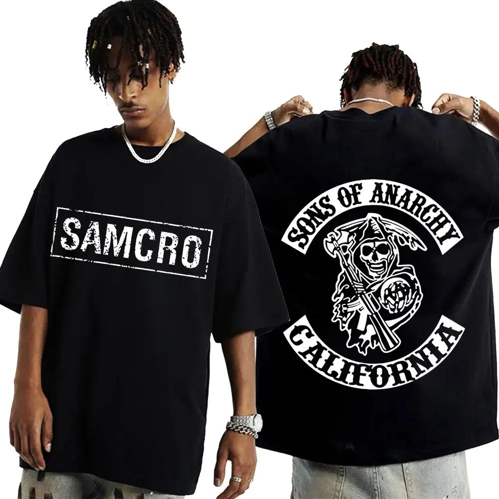 Sons of Anarchy SAMCRO Doppelseitig Bedrucktes T-Shirt Herren Hip-Hop Punk Rock T-Shirt Sommer 100% Baumwolle Kurzarm Oberteil - Ich... M bunt