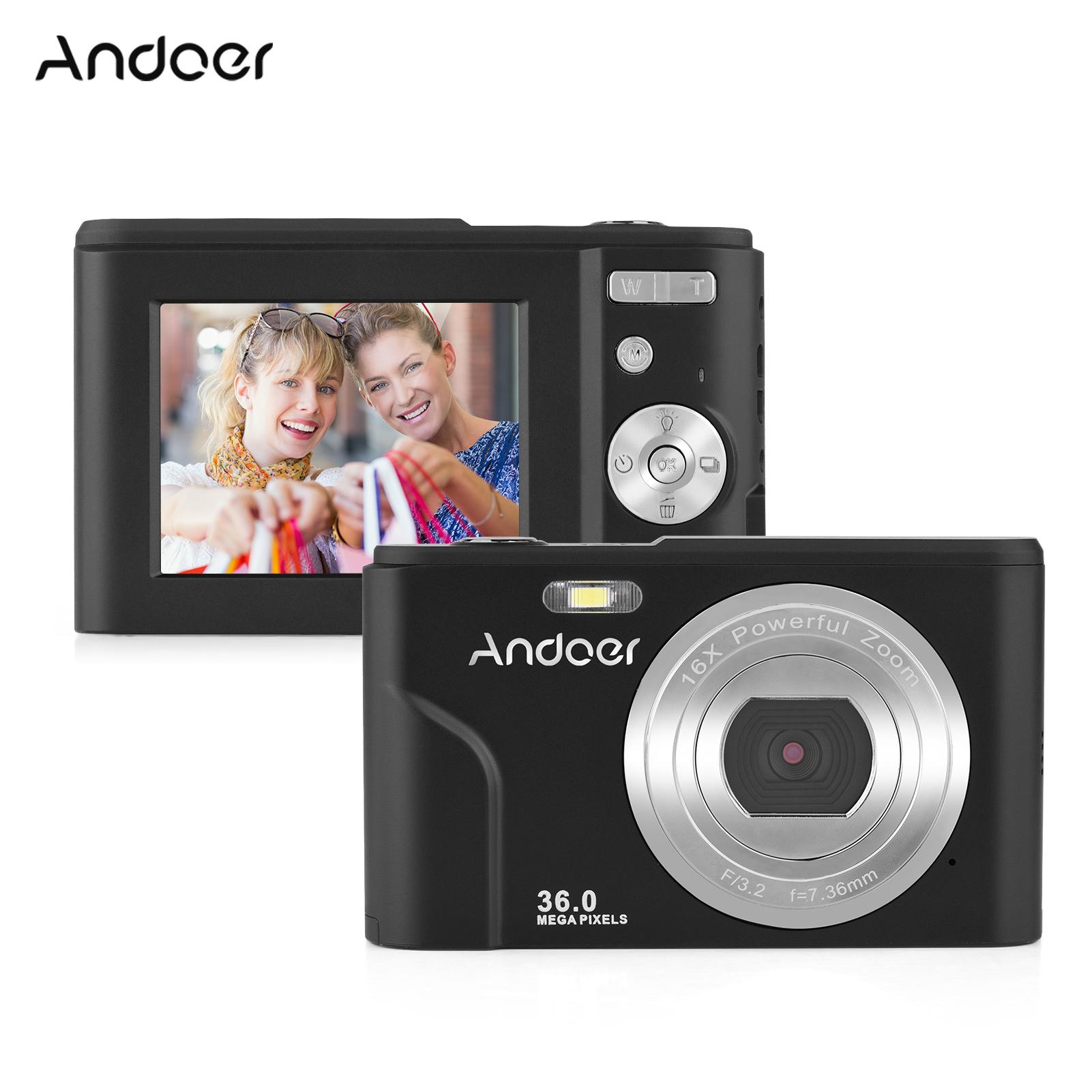 Andoer Digitalkamera 36MP 1080P 2,4-Zoll-IPS-Bildschirm 16-facher Zoom Selbstauslöser 128 GB erweiterter Speicher schwarz