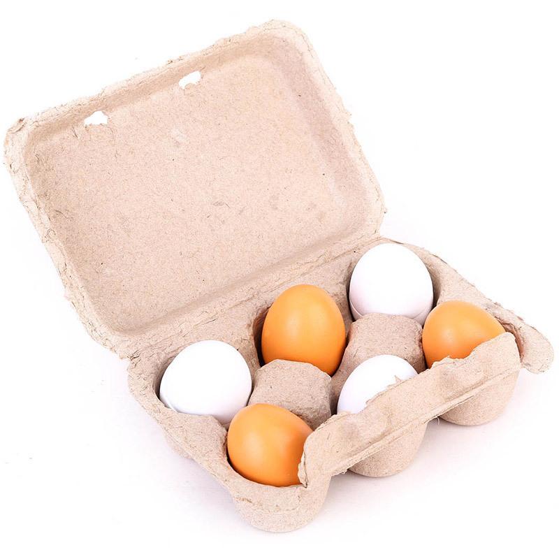 6 Stück Holz-Eier Spielzeug Küchenspielzeug Simuliertes Holz-Ei Spielzeug Set Lebensmittel Kochen Spielküche Rollenspiel Ostern DIY Spielzeug Haus Spiel OneSize