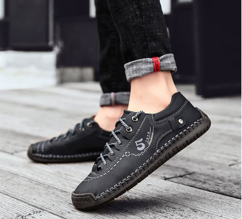 Britische Herren-Business-Schuhe aus Leder in großen Größen für den Herbst, handgenäht für zusätzlichen Komfort in zwanglosen oder formellen Anlässen. 48 schwarz