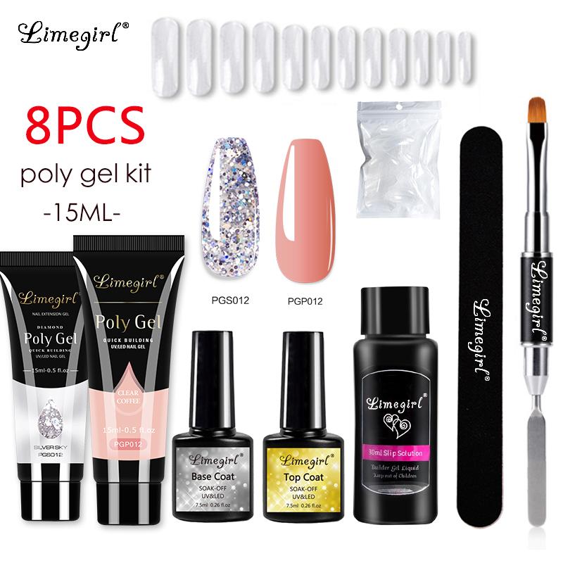 Limegirl Poly-Nagel-Gel-Set, professionelles Set, Kunst-Design, Dekorationen, Gel zur Verlängerung, Poly-Nagel-Gel-Set, Aufbaugel für Nägel