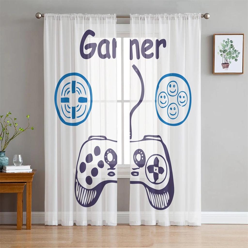 Switch Spielekonsole Weißes Gamepad Voile Vorhang für Schlafzimmer Tüll Fenstervorhang für Wohnzimmer Transparente Vorhänge Jalousien Drapierungen 2 Stück W50X130H(cm)x2Pcs&Grommet Top