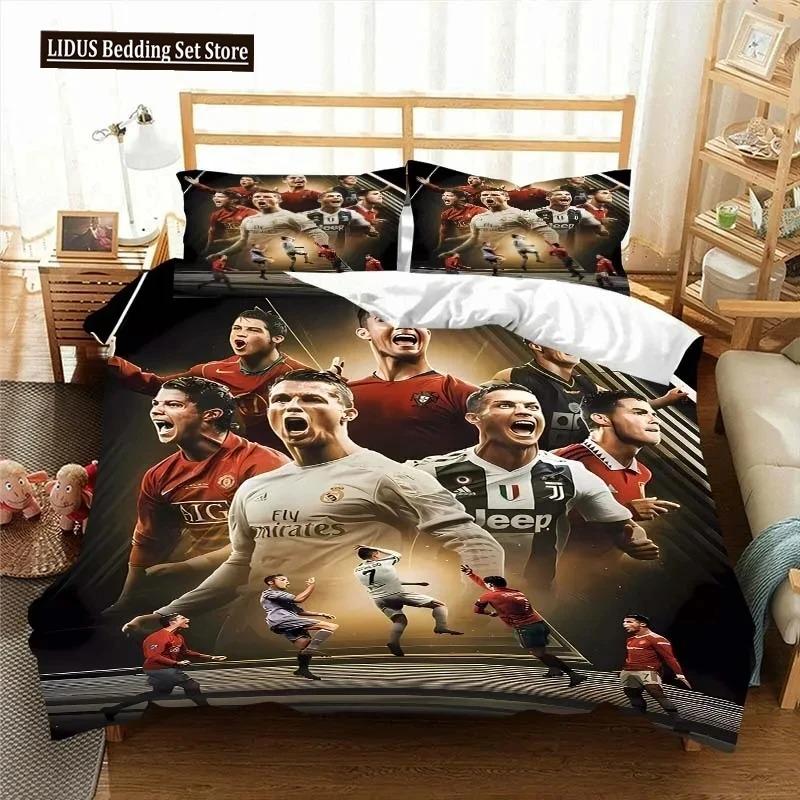 Fußballstar CR7 Fußball Bettwäscheset Jungen Mädchen Einzel- Doppelgröße Bettbezug Kissenbezug Bett Jungen Erwachsene Mode Heimtextilien AU Single 140x210cm