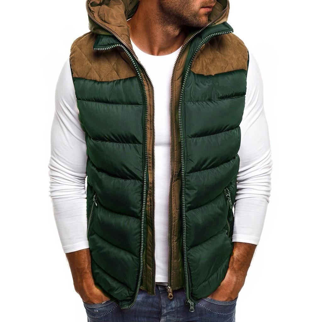 Herren Hoodie Herbst Winter Reißverschluss Mode Farbe Weste Weste Top Mantel M grün
