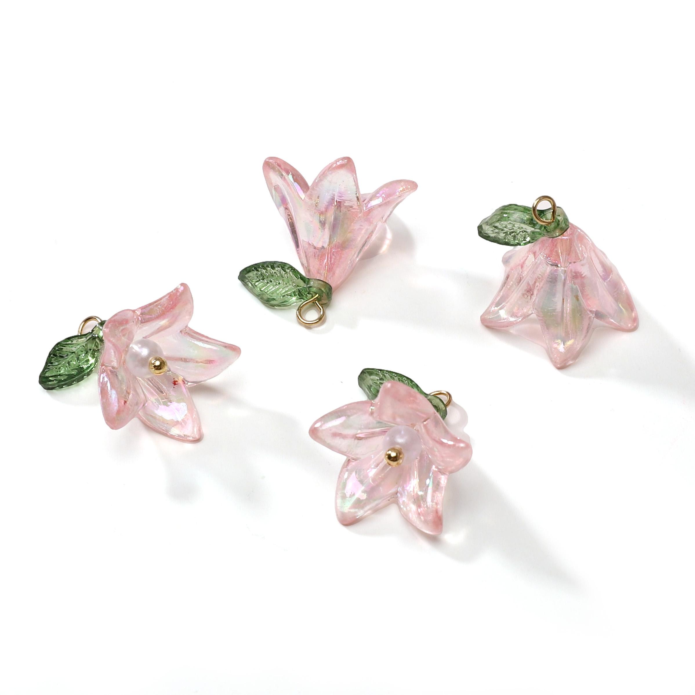 2/10 Stück Lilienanhänger Perle Acrylperlen Für DIY Halskette Armband Ohrringe Schmuckherstellung Bastelzubehör 10pcs rosa