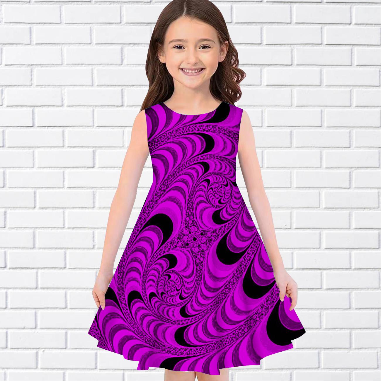 Mädchen 3D Pfau Kleider Kinder Mädchen Party Ärmelloses Prinzessin Kleid Tank für Mädchen über vier Jahre 130 violett