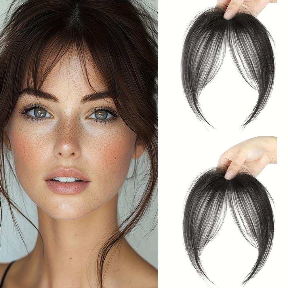 Acht Zeichen Pony Haarspange Damen Oberteil Haarersatz Flauschiger Nahtloser Pony Haarspange Damen Mädchen Perücke Falsches Haarteil schwarz