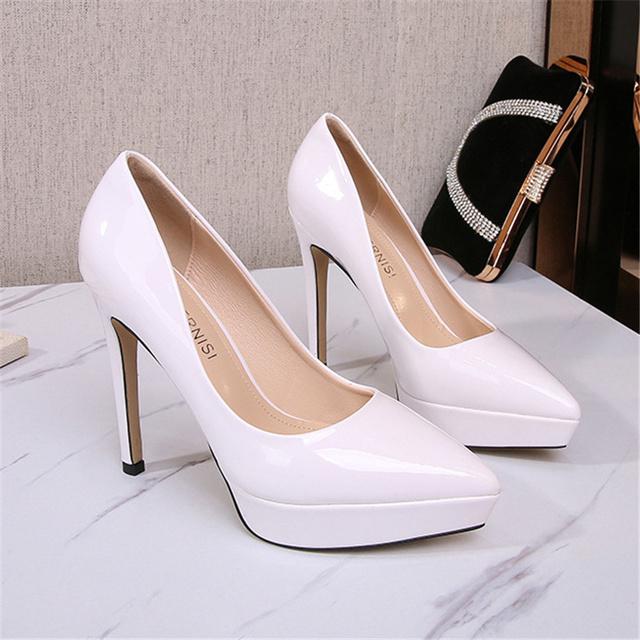 Damen 12cm High Heels 3cm Plateau Fetisch Pumps Lady Hochzeit Braut Übergröße Heels Nachtclub Abschlussball Pleaser Burgund Büroschuhe 41 weiß