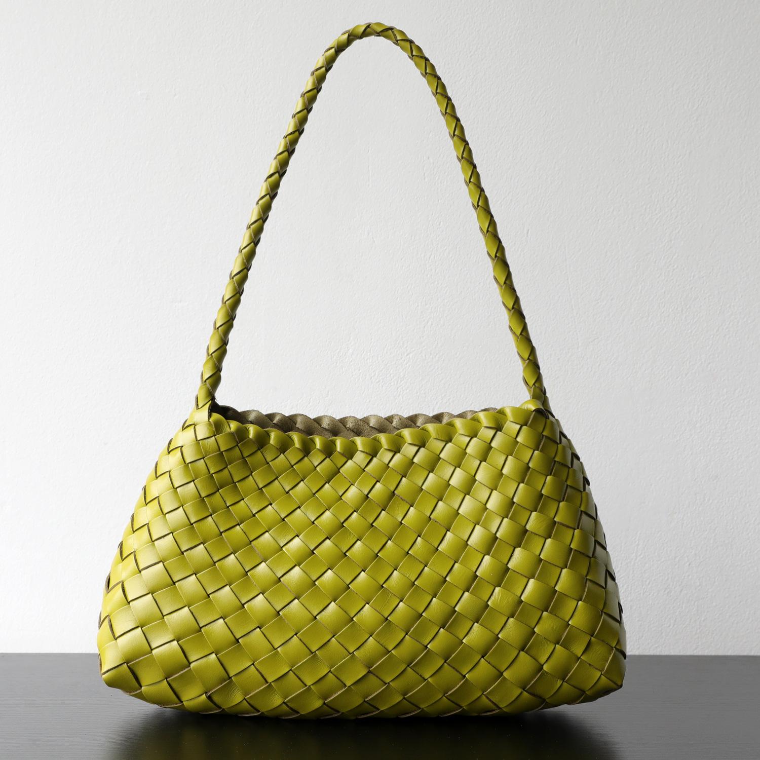 Xiaomin Leichte Luxus Handgestrickte Tasche Oberste Schicht Rindsleder Retro Stil Pflanzlich gegerbtes Leder Echtes Leder Handheld Unterarmtasche 32x11x19cm