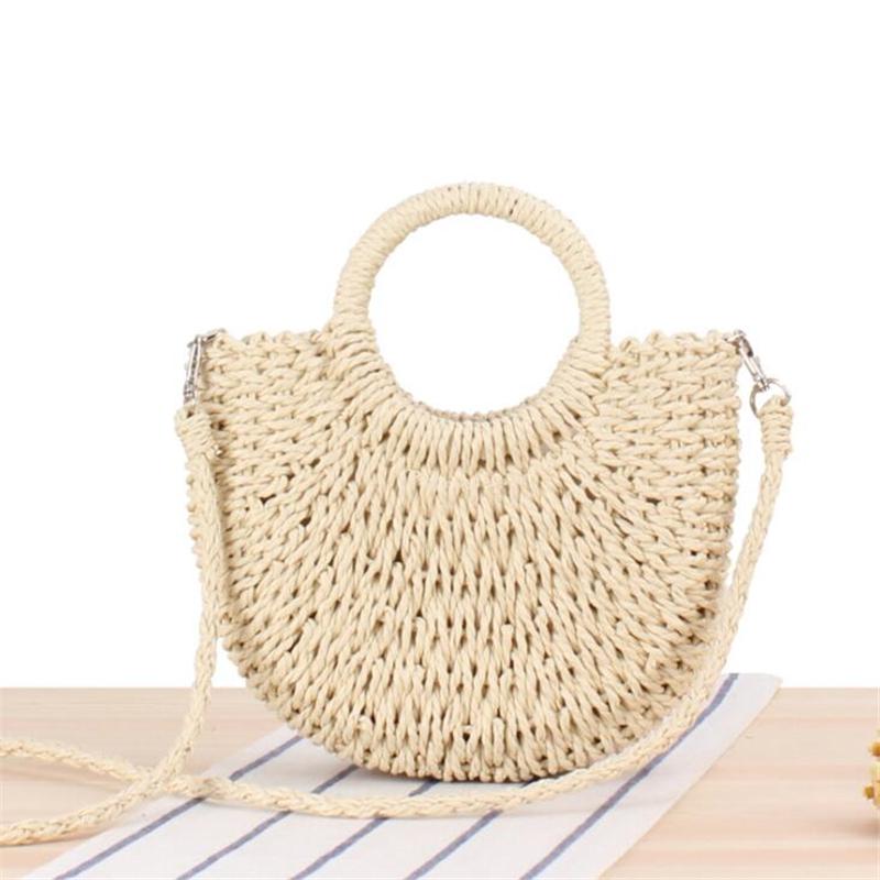 Halbrunde Rattan Geflochtene Stroh Strandtasche Sommer Damen Umhängetaschen KTB 24*8*20cm beige