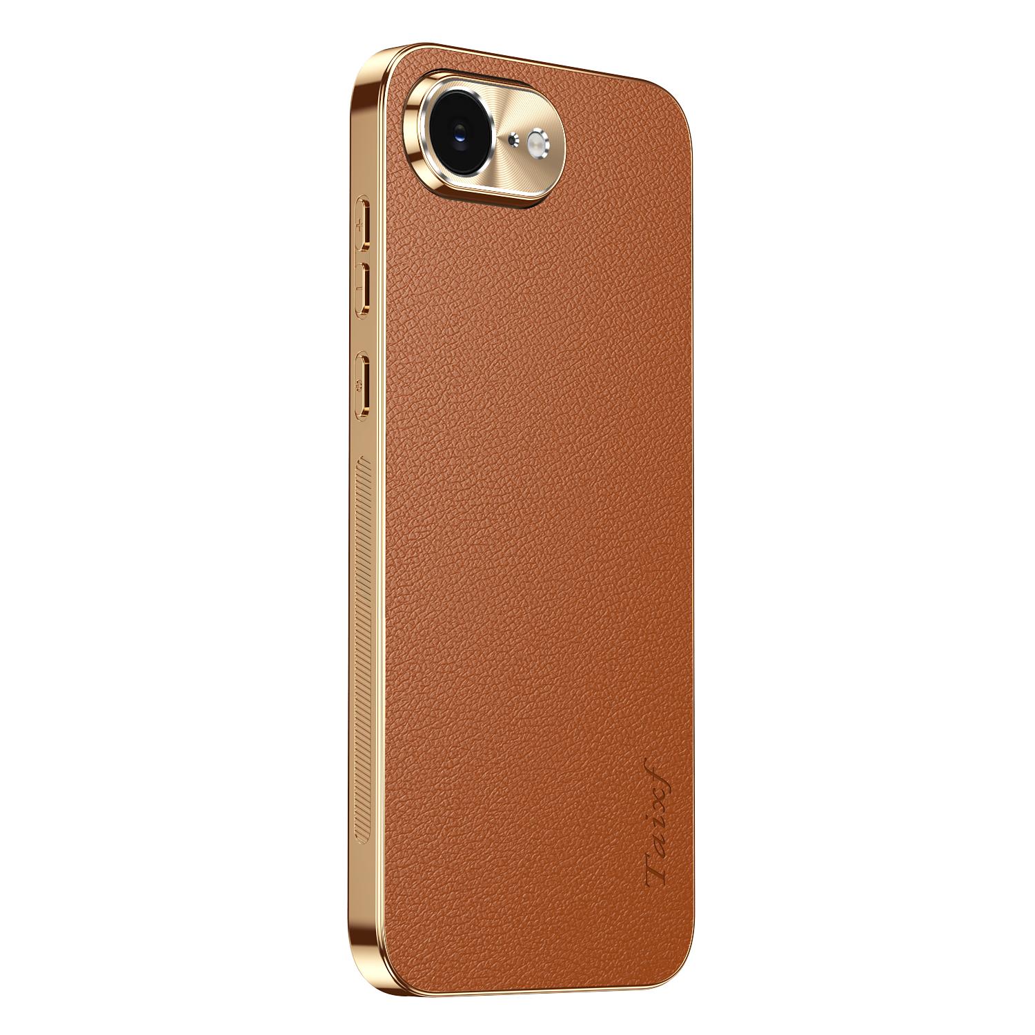 Hülle für iPhone 16E Lederbeschichtung Stoßfeste Hülle für iPhone 16 15 14 13 Pro Max Textur Litschi-Muster Hüllen Bumper Schale iPhone 15 Pro braun