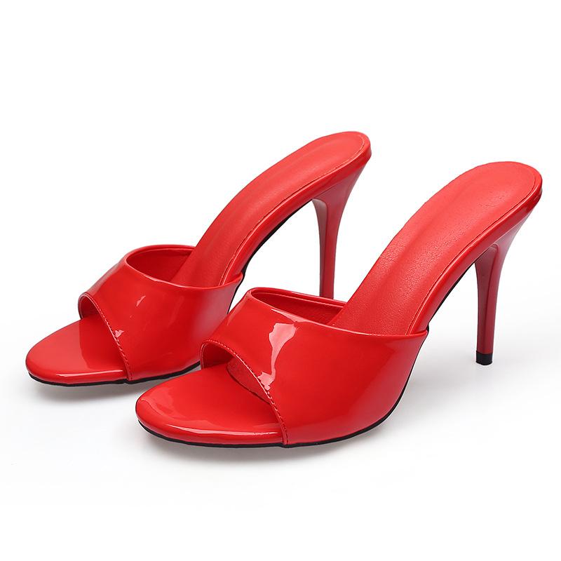 Damen Hausschuhe Draußen Neue Sommer High Heel Hausschuhe Damen High Heel Hausschuhe Lackleder Damen Sandalen Große Größe 43 rot