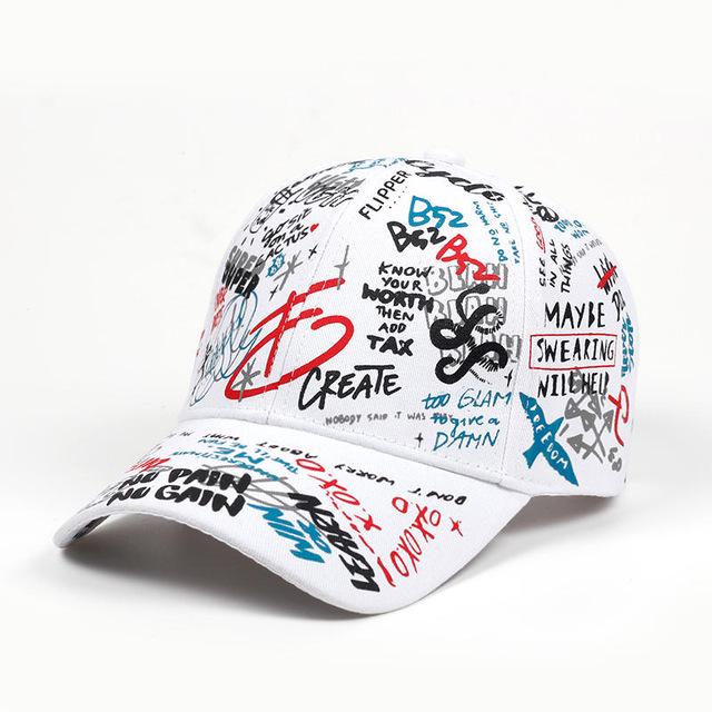 Sommer Baseball Cap Graffiti Sun Caps Hip Hop Visier Hut Einstellbare Snap-back Hüte Für Frauen Golf Kappe weiß