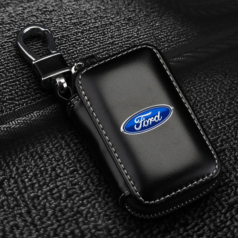 Leder Emblem Autoschlüsseletui Schlüsselanhänger Reißverschluss Schlüsseletui Tasche Autozubehör Für Ford Mustang Explorer Focus Shelby GT350 Kuga Fusion F-150 500 ford schwarz