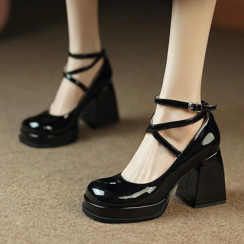 Damenschuhe Marke Mary Janes Damen High Heels Mode Schnallenriemen Kleid Pumps Damen Sale Flache feste Absätze Damen 40 schwarz