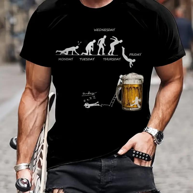 Sommerbier Herren T-Shirts 3D-Druck Lustige T-Shirts Polyester Atmungsaktiv Kurzarm Lose Oberteile T-Shirts Übergroßes T-Shirt Männerkleidung 6XL brown