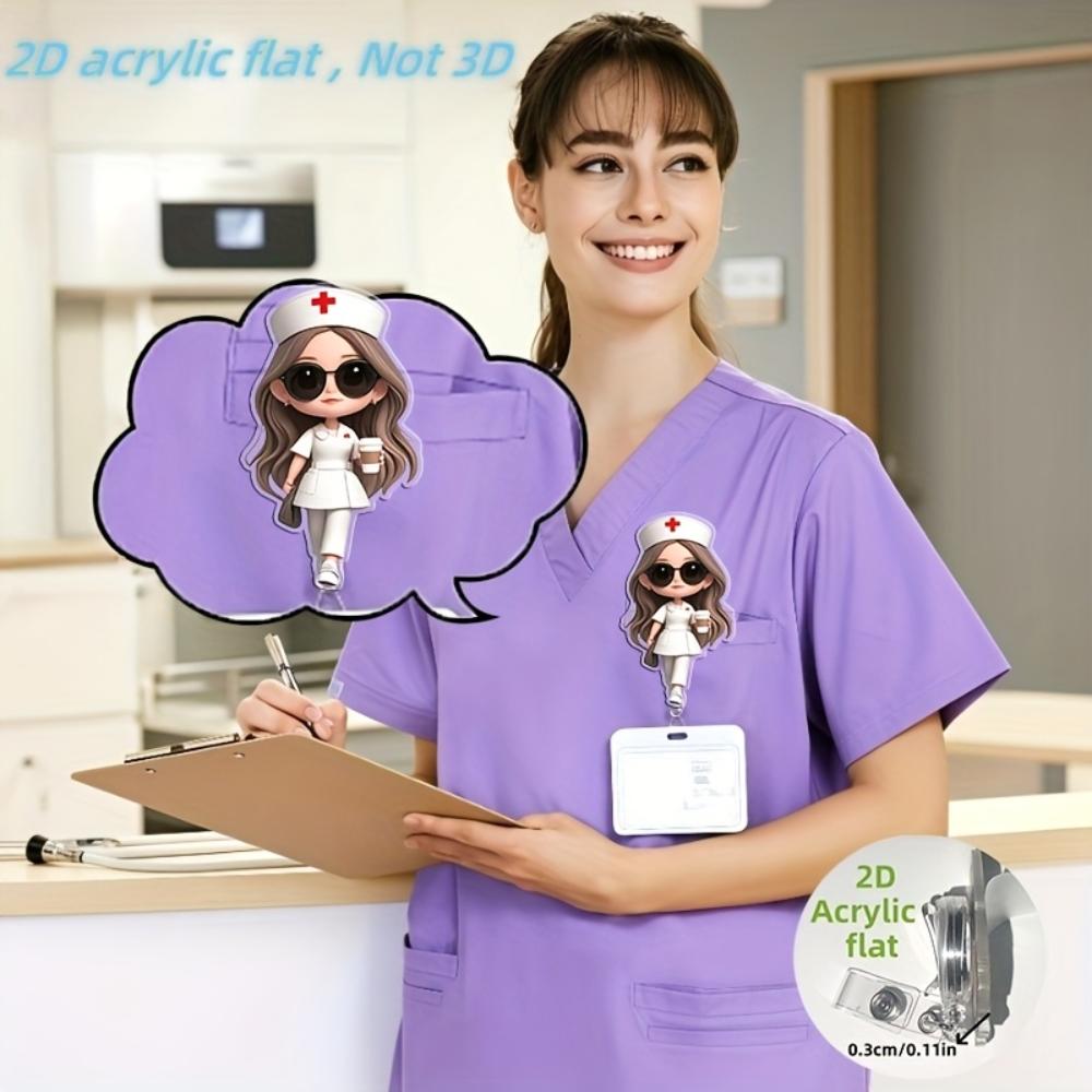 2D Acryl Elegantes Krankenschwester-Abzeichen-Rollsystem für Damen Einziehbarer ID-Halter Büroarbeit Geschenk pink