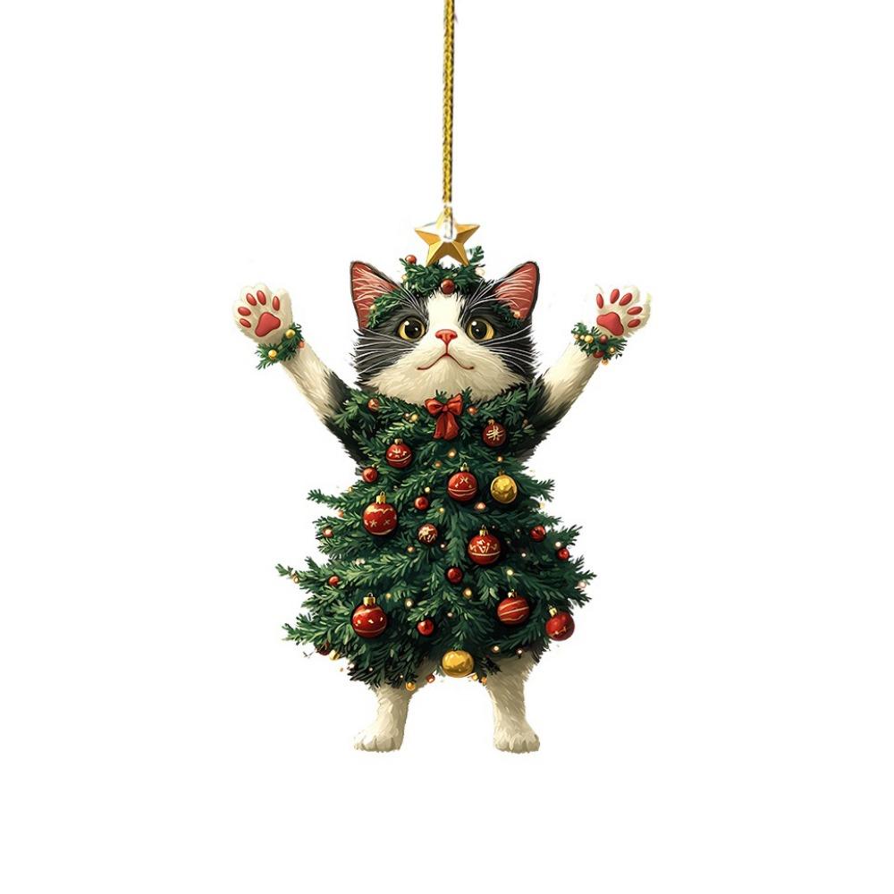 Cartoon Weihnachten Katze Anhänger 2D Katze Hängen Ornamente Kreative Weihnachten Baum Ornamente Weihnachten weiß
