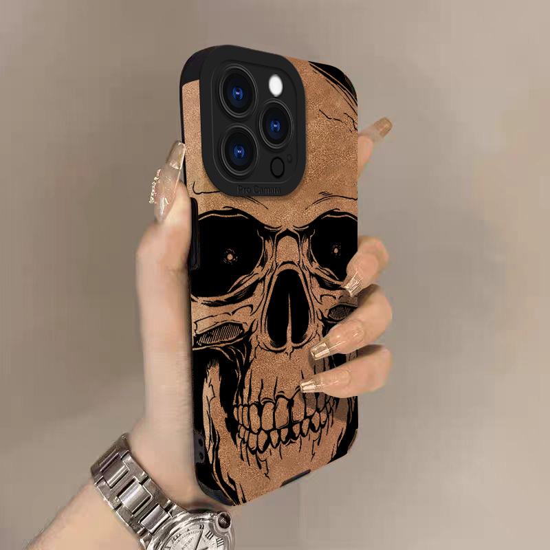 Totenkopf Lammleder Handyhülle Für iPhone 17 Pro Max Air 16 16e 15 14 13 12 11 Pro Max Plus X XS MAX XR Rückseite iPhone17 Pro Max