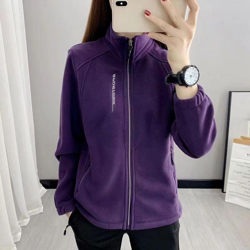 Plus Size Herbst Winter Damen Casual Cardigan Jacke Outdoor Sports Schneeflocke Fleece Top Jugendpaar Fleece Kleidung M violett