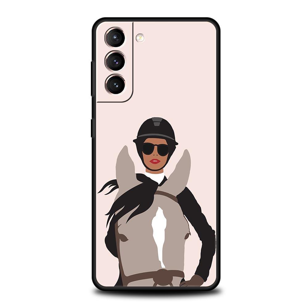 Tier Galoppierendes Pferd Mädchen Zeichnung Telefon Fall Für Samsung Galaxy S24 S23 Ultra S22 S21 S20 FE 5G S10 S10E S9 Plus S8 Weiche Abdeckung Samsung S21 Plus