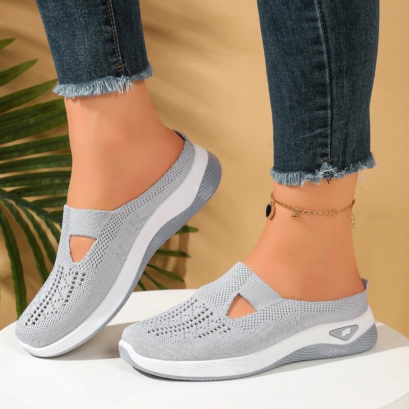 Atmungsaktive Strick-Slipper für Damen, leichte Halbschuhe, bequeme Laufschuhe für alle Jahreszeiten, lässige Outdoor-Sommerschuhe für Damen 36 grau
