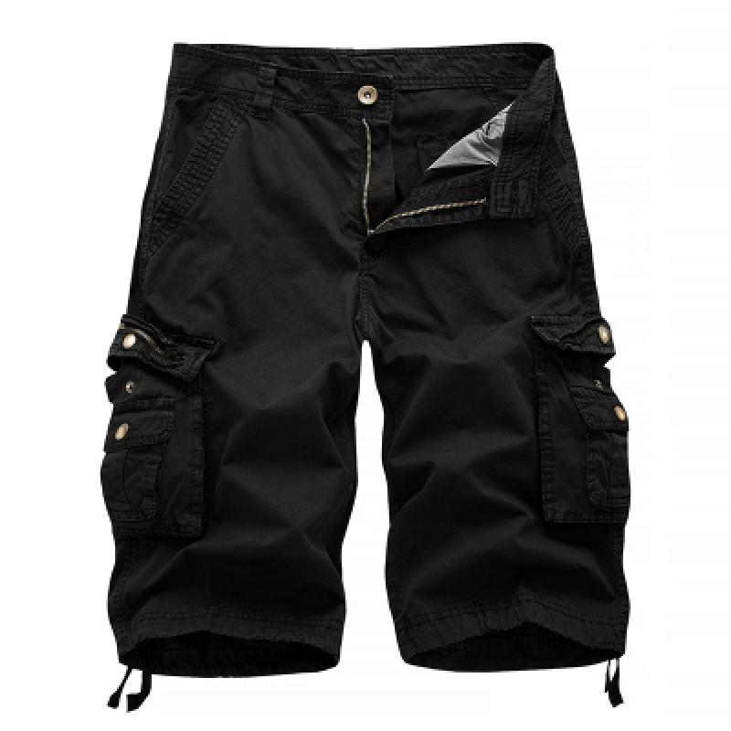2024 Casual Shorts Männer Sommer Military Herren Cargo-Shorts Fanshion Multi Tasche Cargo-Shorts Männer Baumwolle Solide Knie Länge Gerade 38 schwarz