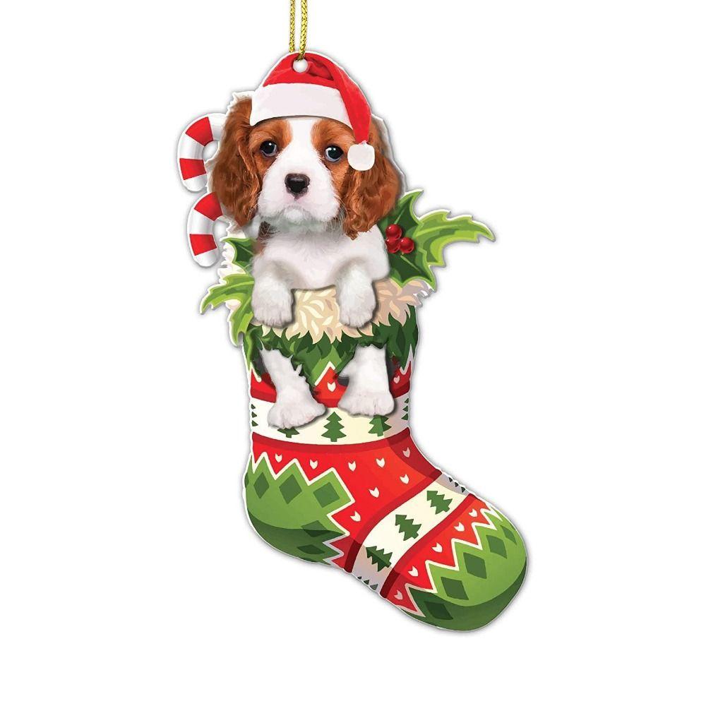 1PC 2D Haustier Hund Hängende Ornamente Weihnachtsdekoration Acryl Auto Fenster Schrank Kreative Anhänger Weihnachtsbaum Dekor Navidad