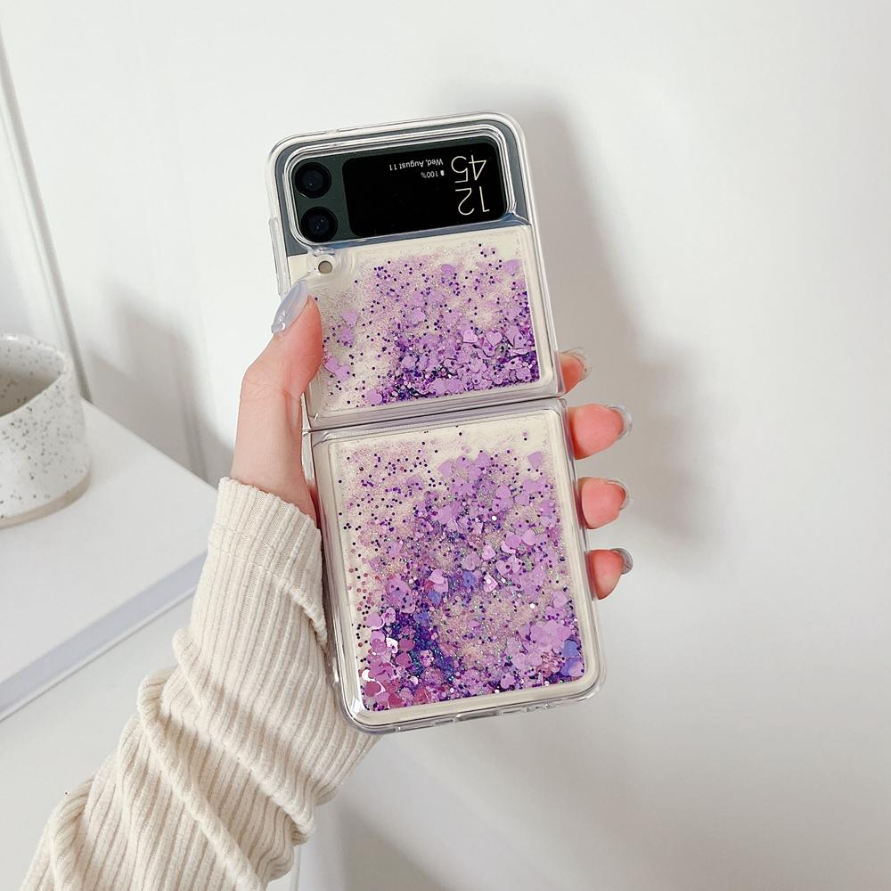 Luxus Glitzer Liebe Treibsand Hülle für Samsung Z Flip 4 3 2 1 Bling Stoßfest Weich für Samsung Galaxy Flip 3 4 Flip4 Cover Niedlich Z Flip 2 gray