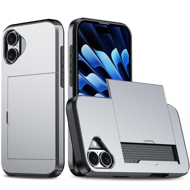 Für iPhone 16 Pro Max 15 Pro 14 Plus 13 12 11 17 Pro Max Geldbörse Kartenhalter Schiebeschlitz Schlank Hart-PC Strapazierfähige Schutzhülle iPhone 16 Plus