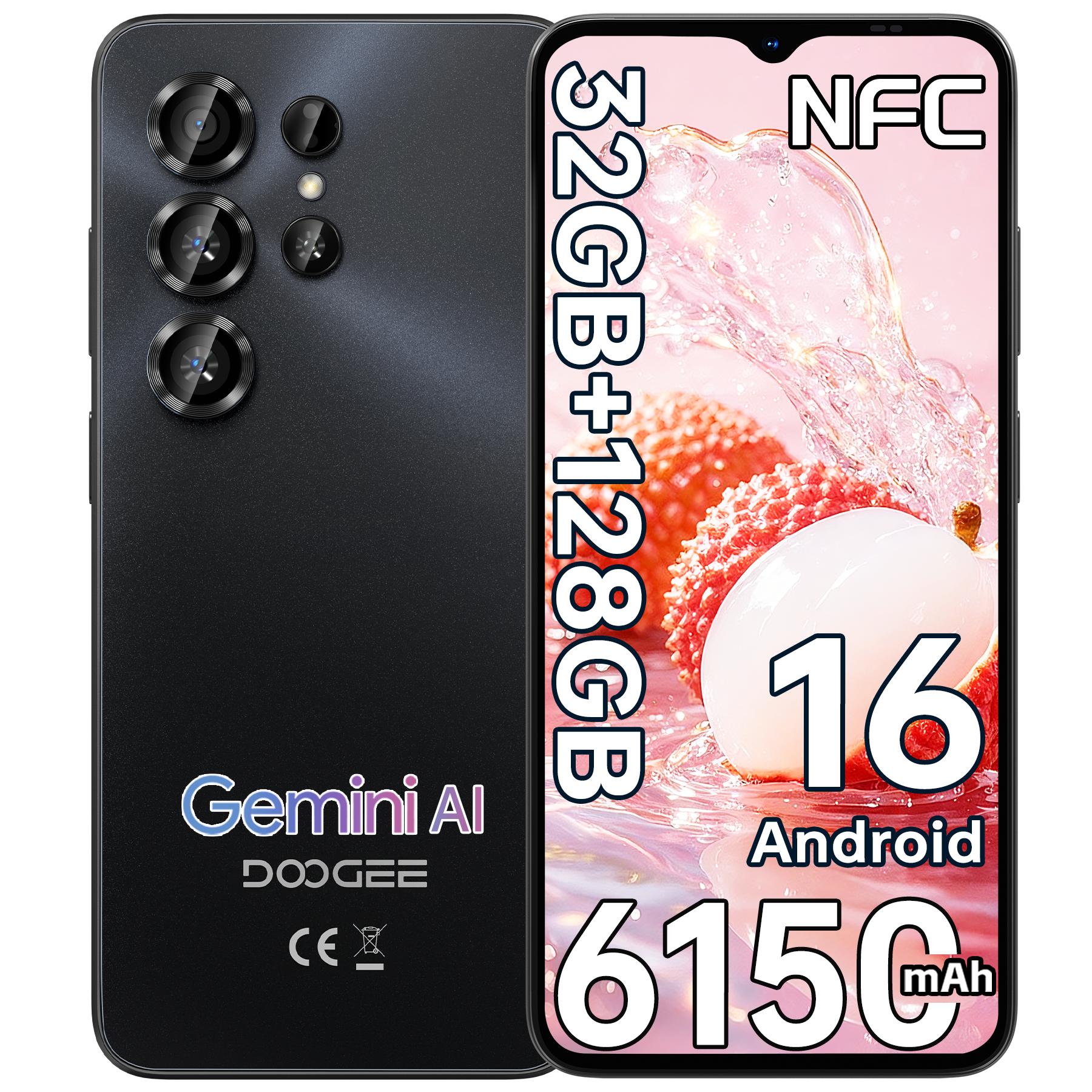 DOOGEE NOTE56XPRO Android 16 Smartphone, 32 GB RAM + 128 GB ROM / 2 TB Smartphone, 6150 mAh Smartphone 8,45 mm schlank, 6,56 HD+ Display, 13 MP + 8 MP, NFC / Gemini KI schwarz