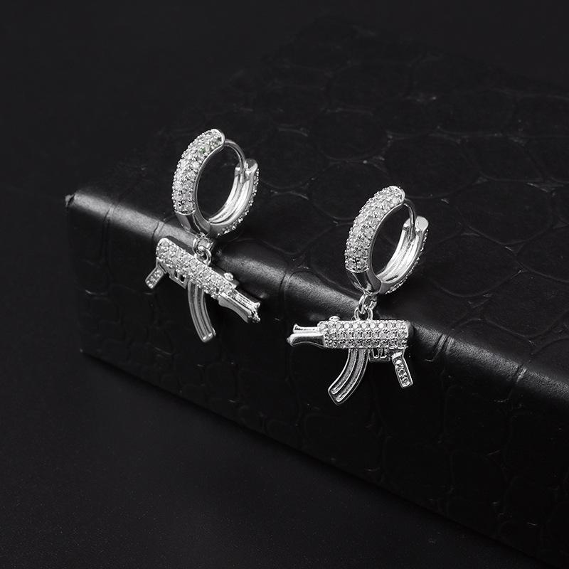 Neuer Stil Personalisierter Herrenmode-Trend Silber AK Pistolen-Ohrringe Kreatives Design Ohrringe gray