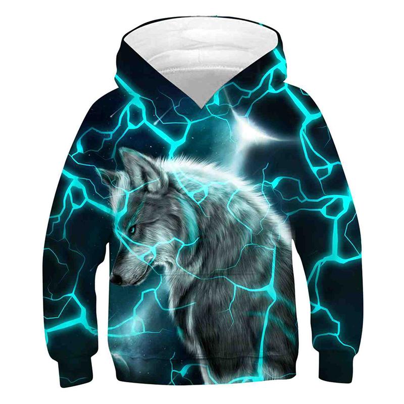 Wolf Kinder Hoodie für Jungen Pullover Langarm Kapuzenpullover Jungen Sweatshirt Tier Wolf 3D Gedruckt Männer Jungen Hoodie Tops Kinderbekleidung S