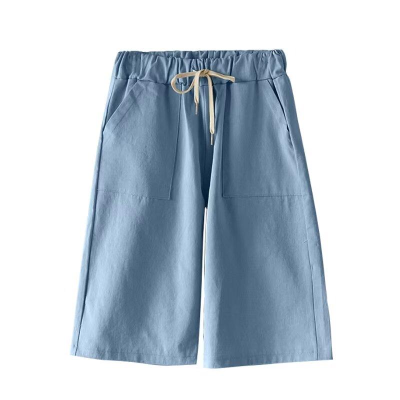 M-8XL Übergroße Shorts für Damen, lässige Shorts aus Baumwolle mit Kordelzug in der Taille, lockere Taschen, Sommer-Shorts mit Baggy-Unterteil 7XL blau