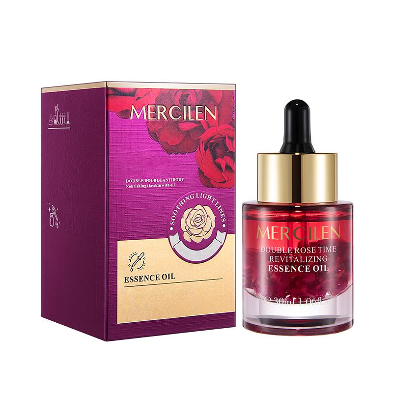 MERCILEN Doppelte Rose Verjüngendes Essenzöl 30ml Feuchtigkeitsspendend, Hydrierend, Straffend für die Haut Squalan Ätherisches Öl