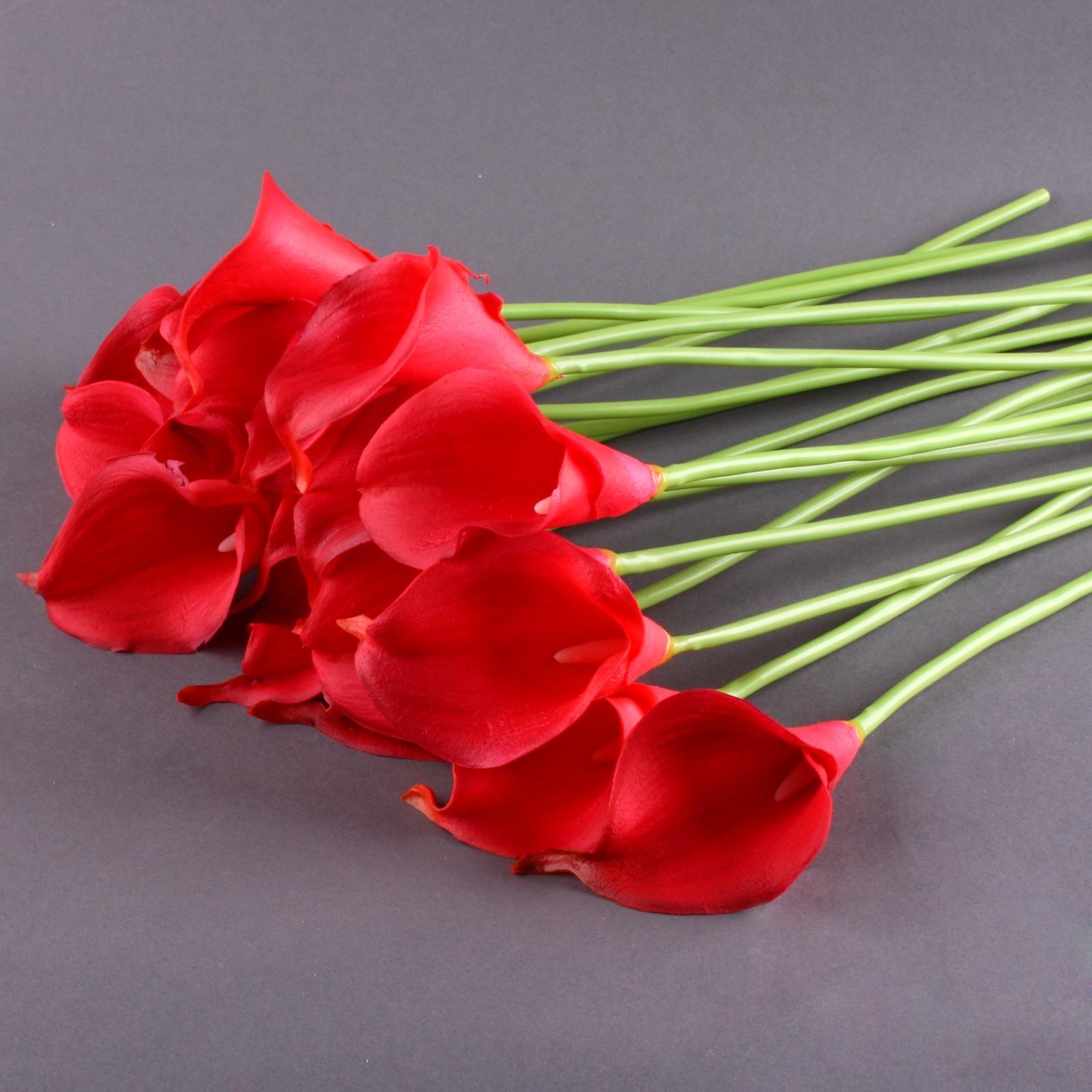 10 Stück künstliche Blumen, künstliche Blumen, Calla-Lilien, Braut-Hochzeitsstrauß, Kopf, Latex, fühlt sich echt an, Blumensträuße, Heim-Party-Dekoration 10pcs rot