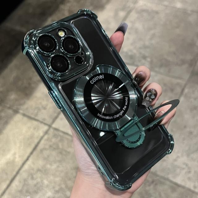 Für iPhone 16E 15 Pro Max Luxus Halter Ständer Beschichtung Rahmen Transparente Handyhülle Für iPhone 11 12 13 14 Plus Schutzhülle iPhone 16 Plus black