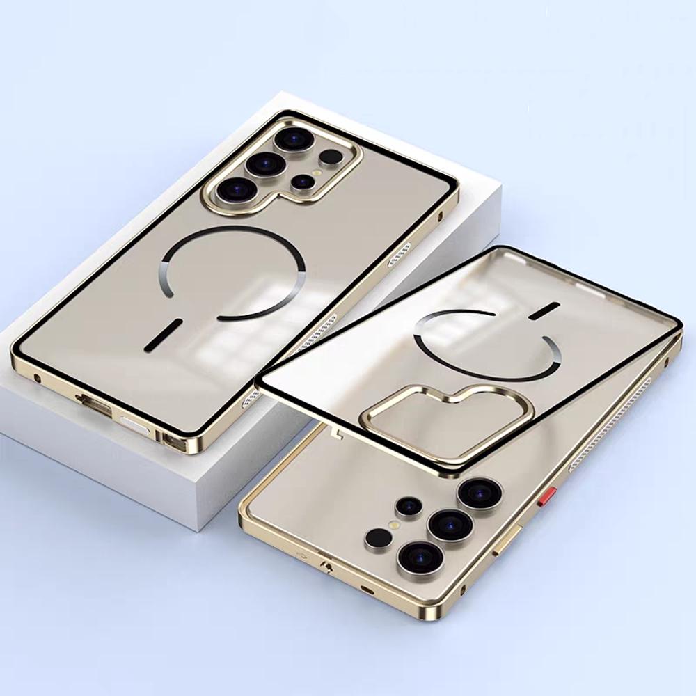 Luxus-Aluminiumlegierung Metallrahmen für Magsafe Hülle für Samsung Galaxy S26 S25 S24 S23 Ultra Plus Magnetische Kabellose Lade-Handyhülle For Samsung S23 Ultra gold