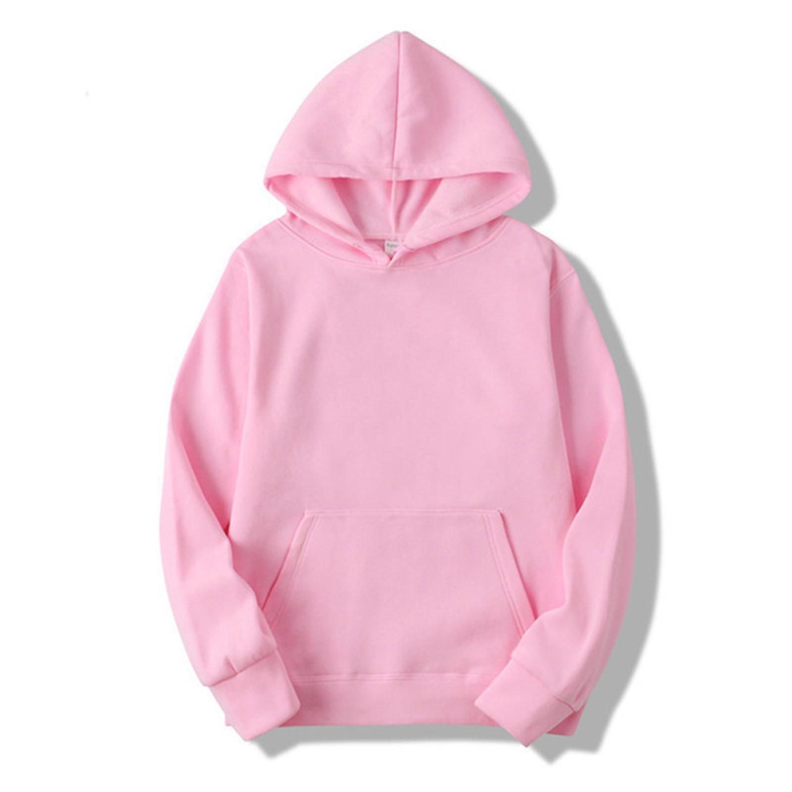 Damen Casual Einfarbig Kapuzentasche Langarm Pullover Sweatshirt Herren Pullover Hoodie mit Tasche S rosa