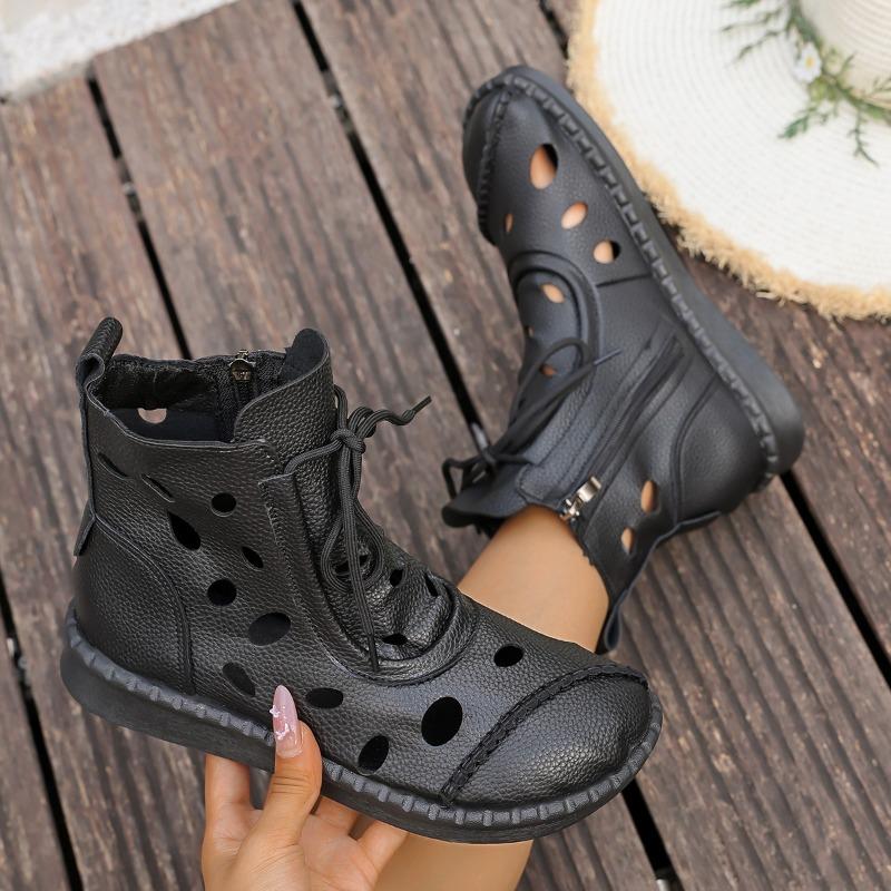 Mode Hohl Damen Kurz Cool Stiefel Designer Schnürer Sommer Sandalen Mode Freizeit Schuhe 2025 Neu Stiefeletten Gemütliche Sandalias De Mujer 41 schwarz