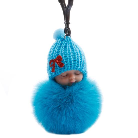 Baby Flauschiges Fell Plüsch Puppe Anhänger Schlüsselanhänger Schlüsselanhänger Handtasche Dekor see-blaue