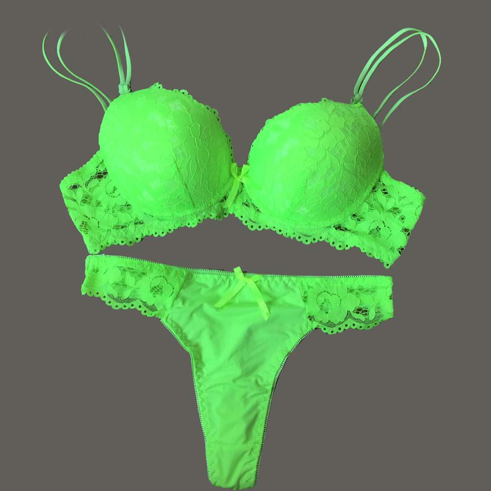 Spitzen-BH, Tanga-Set, Push-up-Unterwäsche-Set, Damen-Höschen, hohle Spitze, Dessous-BHs und Höschen-Set 34C grün