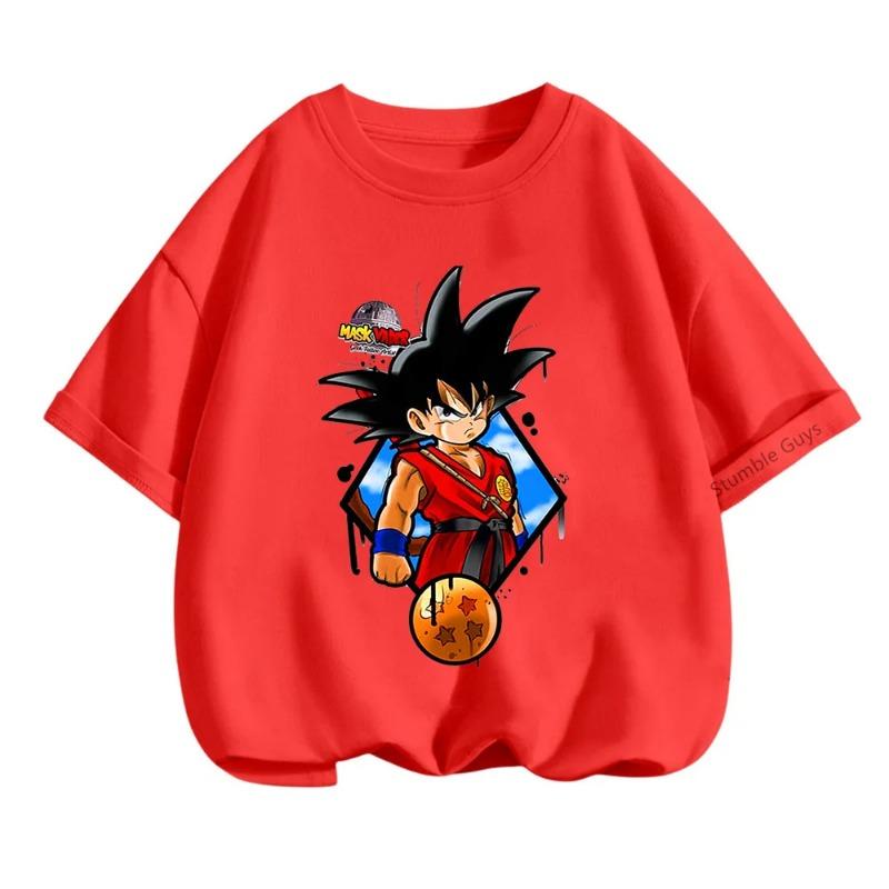 Sommer 3-14 Kinder T-Shirt Dragon Ball Z Son Goku Anime Teenager Kleidung Mode Lässiges T-Shirt Jungen Kleidung T-Shirt Kinder Oberteile 120 red