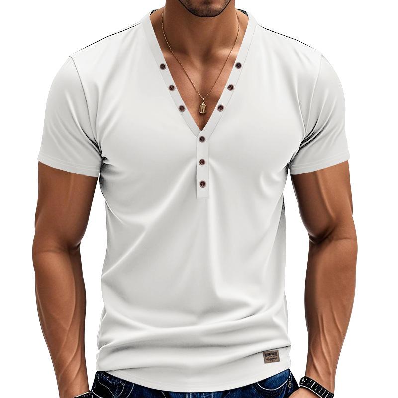 Herren Kurzarm Henley Shirts Lässig Einfarbig Kurzarm T-Shirt für Herren Polo Herren Baumwolle Herren T-Shirts S weiß