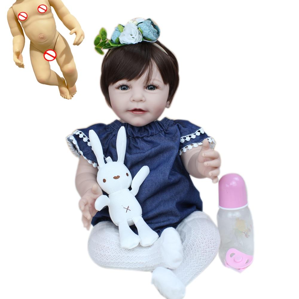 BZDOLL Volle Weiche Silikon Körper Baby Reborn Baby Mädchen und Junge Puppen 22 Zoll Neugeborene Bebe Alive Puppe Spielzeug Babys geburtstag Geschenk Geschenk Girl E with Glued wig