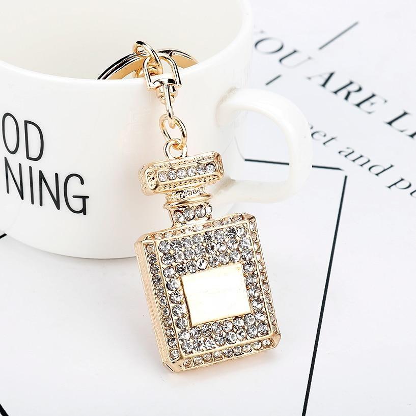 Schmuck Strass Kristall 3 Farben Parfüm Flasche Form Anhänger Schlüsselanhänger Geschenke Auto Handtasche Schlüsselhalter Geschenke silber