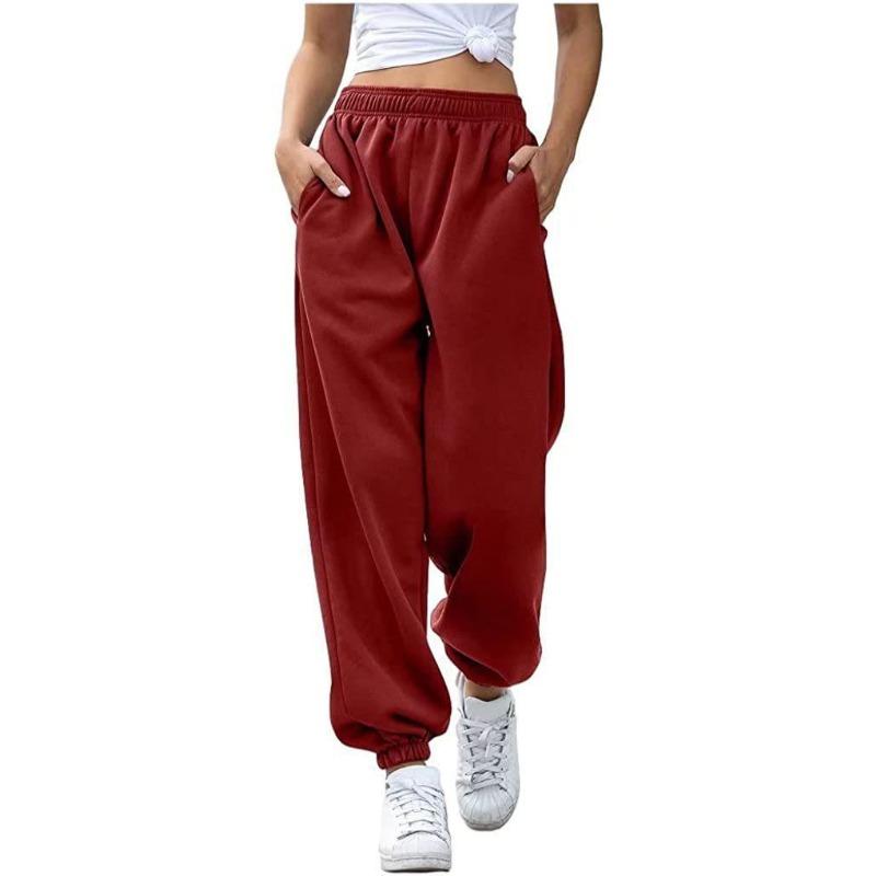 Herbst Damenmode hoch taillierte lässige Jogginghose Kordelzug Hose Home Hose lange Hose M bordeaux