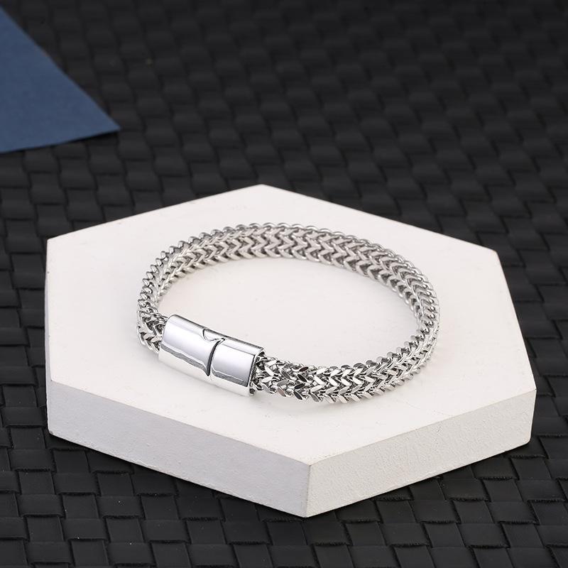 Titan Stahl Schlangenkette Magnetschnalle Herren Schmuck Armband Armreif Modeschmuck 21cm silber